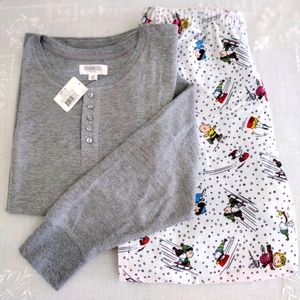 Men's Peanuts Snow Fun Flannel Sleep Pants and Henley Top Pajamas